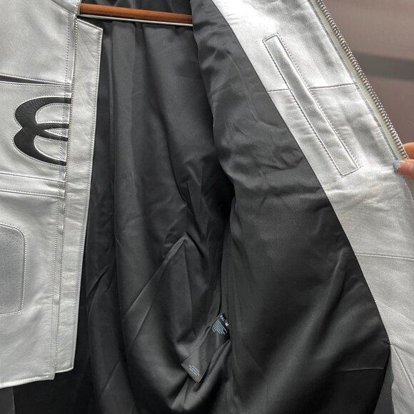 Balenciaga Oversized Leather Bikers Jacket – Silver - Picture 3 of 10